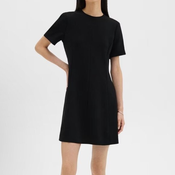 Theory Flared Short-Sleeve Dress in Admiral Crepe - Picture 1 of 7